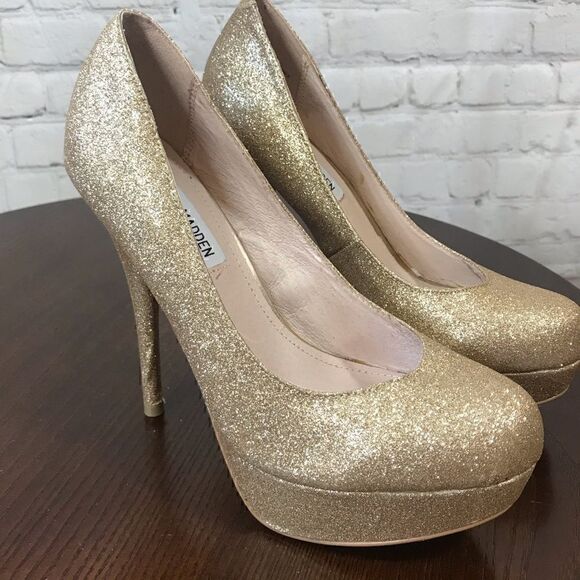 7.5 Steve Madden Caryssa G Gold Glitter pumps EUC - Picture 1 of 8